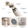 316 medical grade stainless steel tea infuser bottle exploded view showing built-in filter and pop-up lid for B2B wholesale.