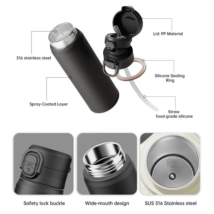 450ml rugged adventure tumbler exploded view showing premium 18/8 stainless steel and copper insulation lining.