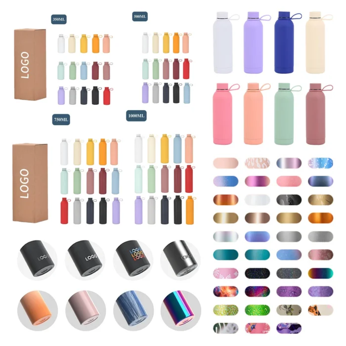 Extensive customization options for wholesale water bottles including custom colors, logos, and retail packaging.