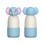 Front and back view of the 3D elephant silicone head kids bottle highlighting the tactile toy-like design for B2B retailers.