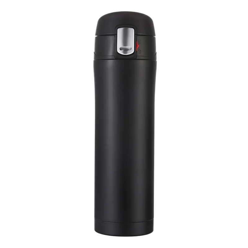 Wholesale 500ml black business pop-up insulated tumbler with leak-proof lid and 304 stainless steel body.