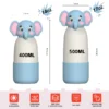 400ml (14oz) and 500ml (17oz) cartoon kids vacuum flask dimensions showing height and car-cup holder compatibility.