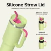 Leak-proof 40oz tumbler lid design featuring silicone straw for cold drinks and slide spout for hot beverages