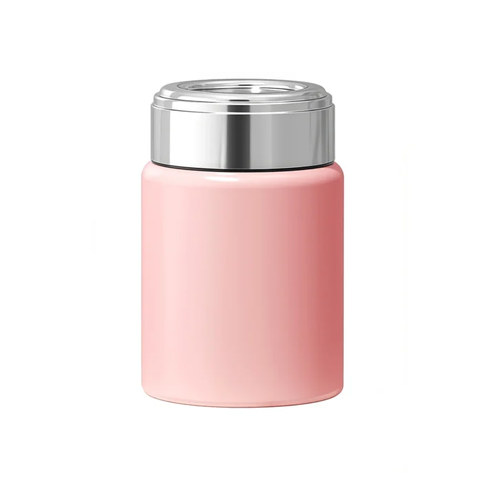 mini-insulated-food-jar-11cm-height-baby-food Premium matte pink 230ml mini stainless steel pocket bottle with leak-proof screw-on lid for corporate gifting.