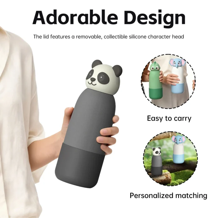 Adorable 3D character design collection showing easy-to-carry features and personalized matching for school supplies.