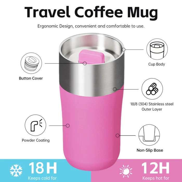 Wholesale 18/8 Stainless Steel Office Coffee Mug | One-Touch 12oz & 16oz - Image 3