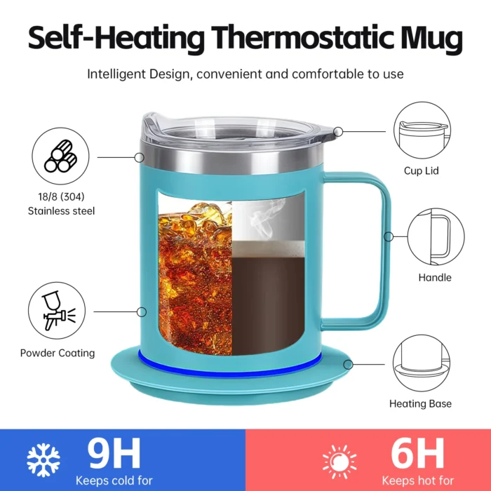 Intelligent wireless identification heating base with USB-C connection and waterproof design for safe office desk use.