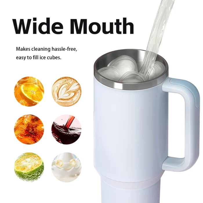 Wide mouth design of Gencore 40oz tumbler for easy ice filling and hassle-free cleaning