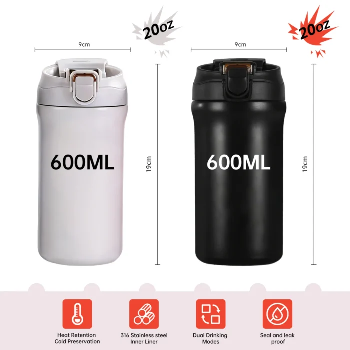 Double-wall vacuum insulation diagram of a premium coffee mug highlighting 12H cold and 6H hot retention.