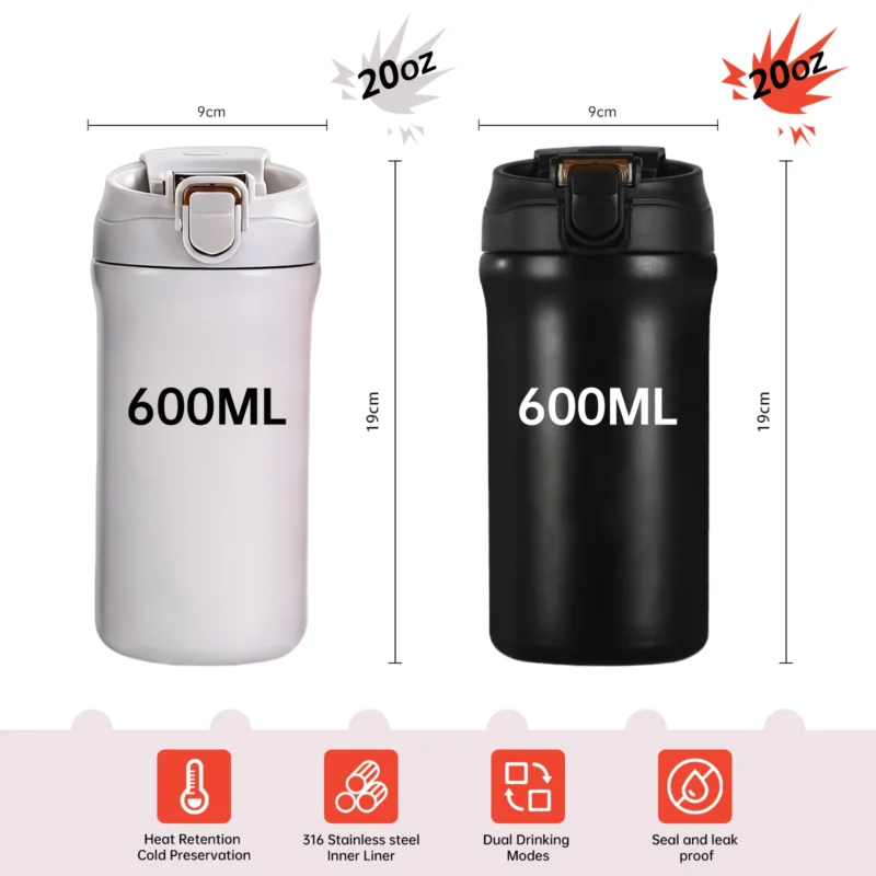 Double-wall vacuum insulation diagram of a premium coffee mug highlighting 12H cold and 6H hot retention.