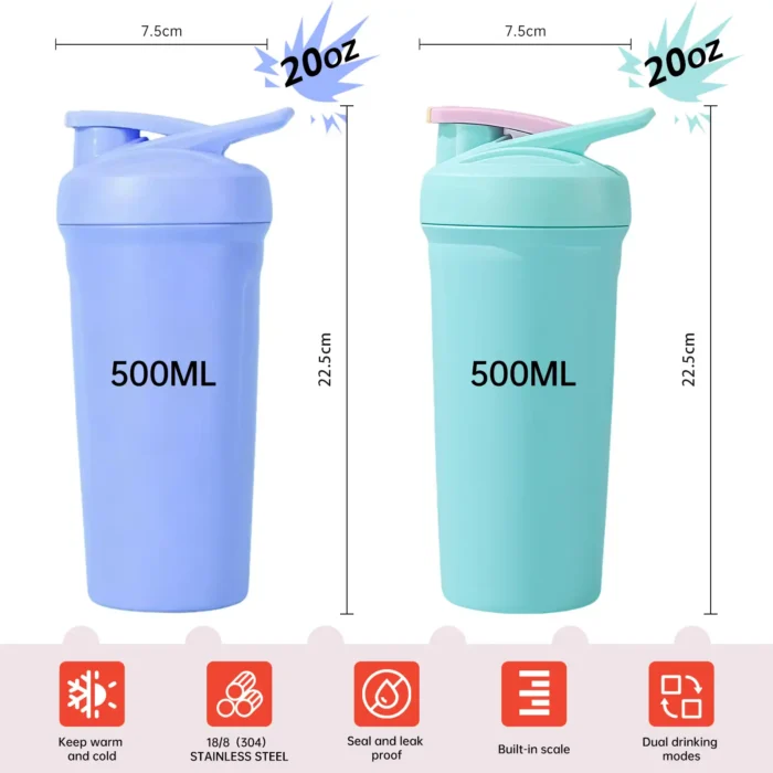 Wholesale Insulated Stainless Steel Shaker Bottle | 20oz Odor-Resistant Protein Mixer - Image 2