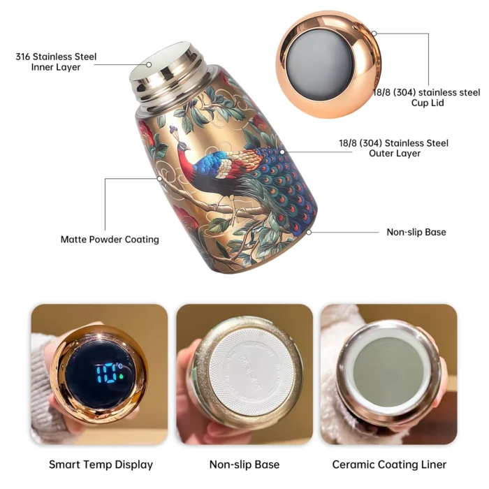 Wholesale Chinese Style Mini Vacuum Flask | Smart Temperature Display 8oz Mushroom Cup - Image 4