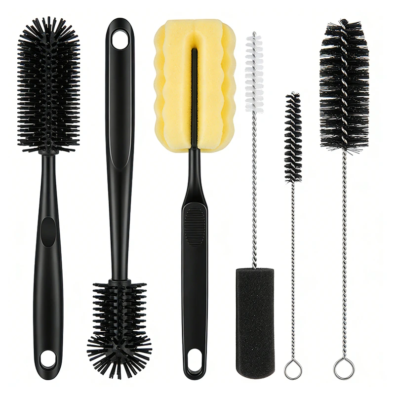6-piece drinkware cleaning brush kit with various head shapes for thorough bottle and straw maintenance in wholesale supply.