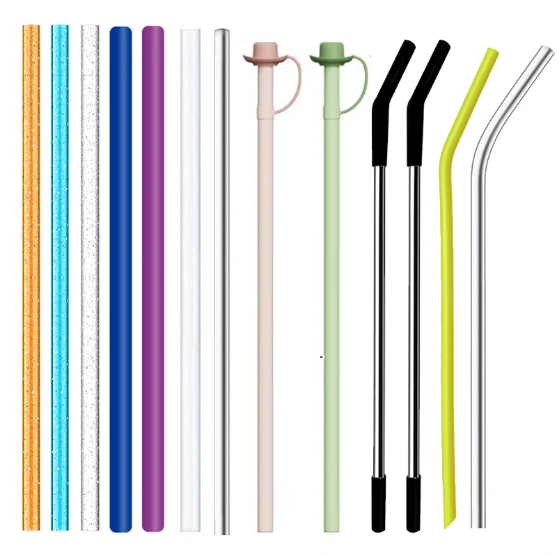 Comprehensive collection of wholesale reusable straws including glitter Tritan, colorful silicone, and stainless steel options