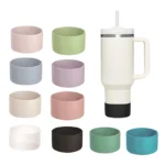Multi-colored wholesale silicone boots for tumblers including Morandi pink, sage green, and lavender for B2B retailers.