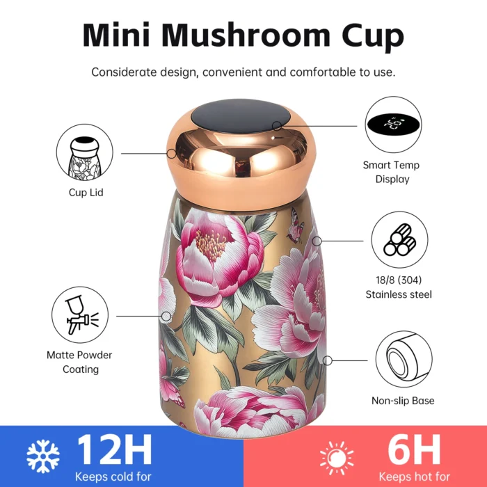 Wholesale Chinese Style Mini Vacuum Flask | Smart Temperature Display 8oz Mushroom Cup - Image 3