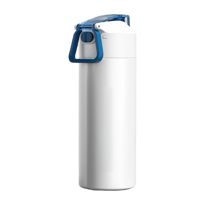 Premium matte black 600ml stainless steel sports bottle with integrated ha