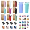 Wholesale custom logo protein shakers in Macaron color palette with premium retail gift box packaging.
