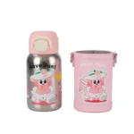 Pure titanium antibacterial vacuum insulated bottle paired with a bespoke leather cup sleeve for premium retail.