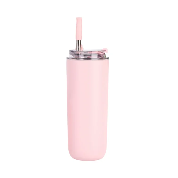 240ml light pink slim pocket vacuum tumbler with dual-sip lid for B2B wholesale.